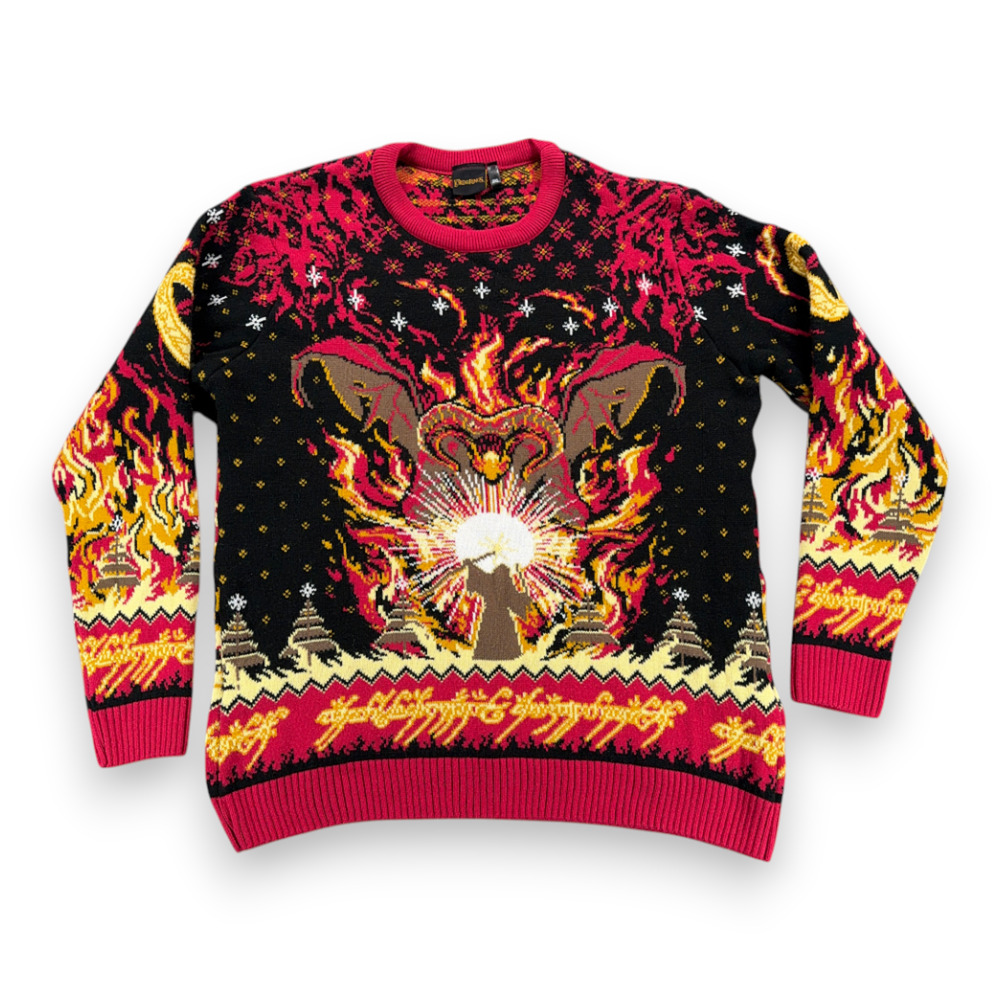Lord Of The Rings Sweater Adult 3XL XXXL Red Black Balrog Gandalf Christmas Knit